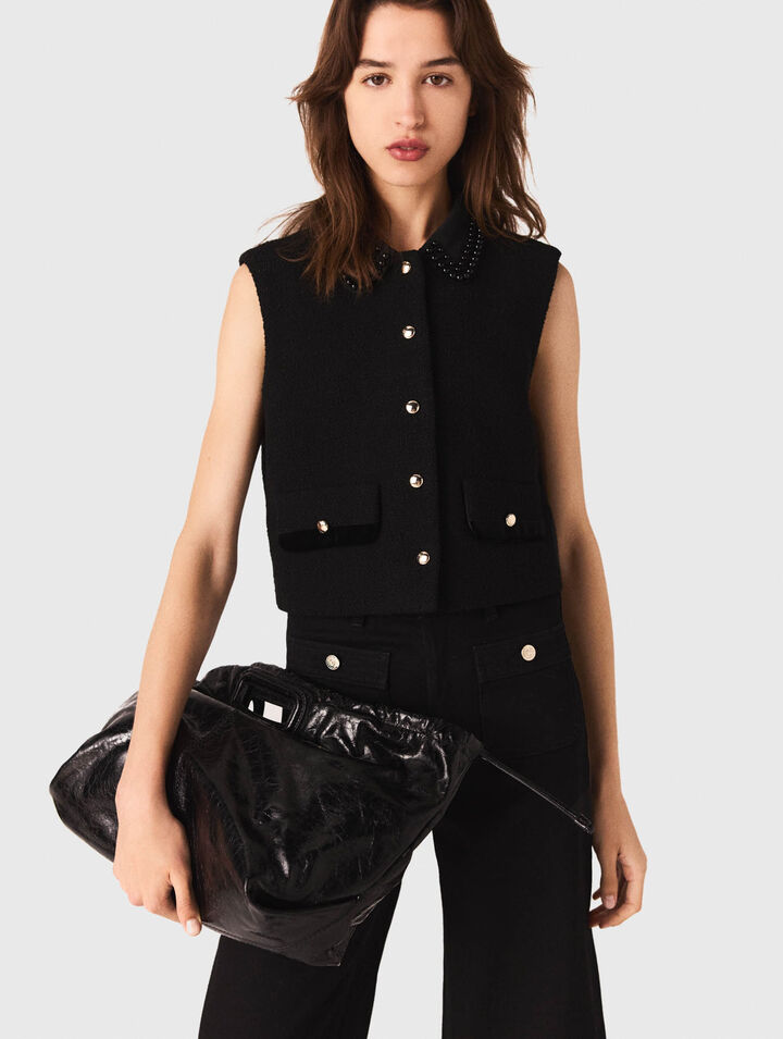 Top de tweed con galones de terciopelo