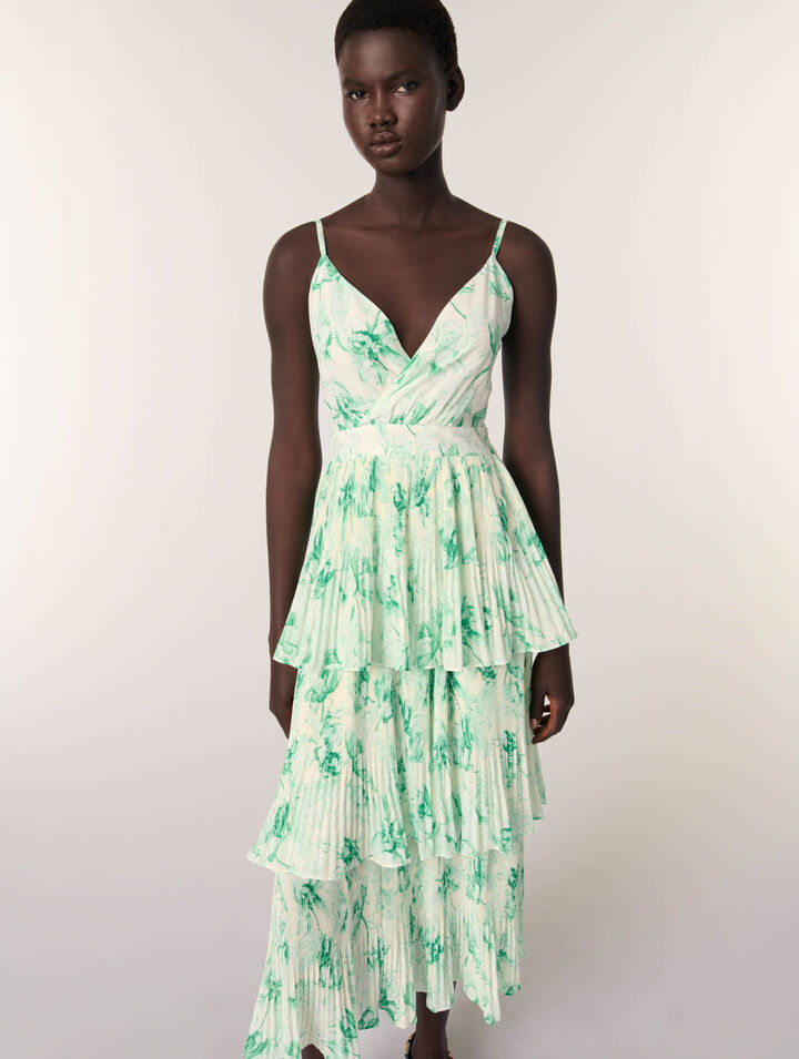 Vestido largo estampado con volantes