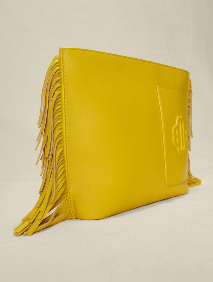 Bolso de mano de piel con flecos