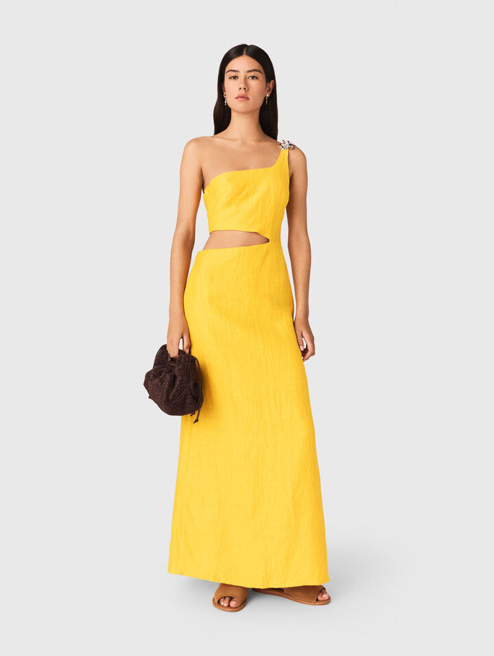 Vestido asim&eacute;trico de lino mezclado