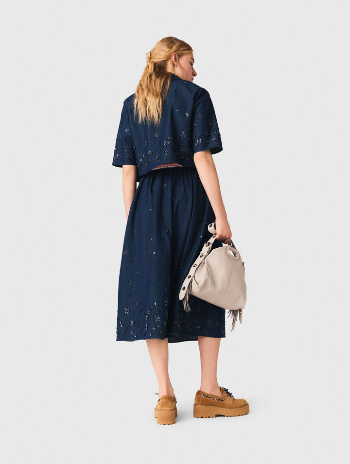 Camisa corta vaquera bordada