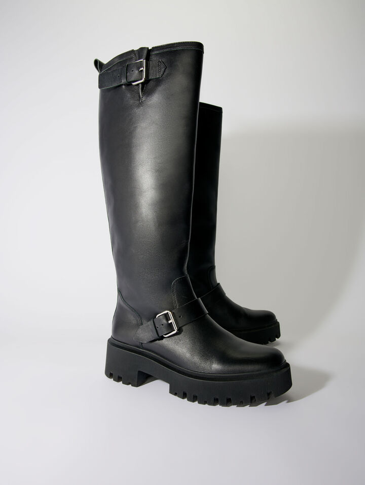 Botas moteras de cuero liso