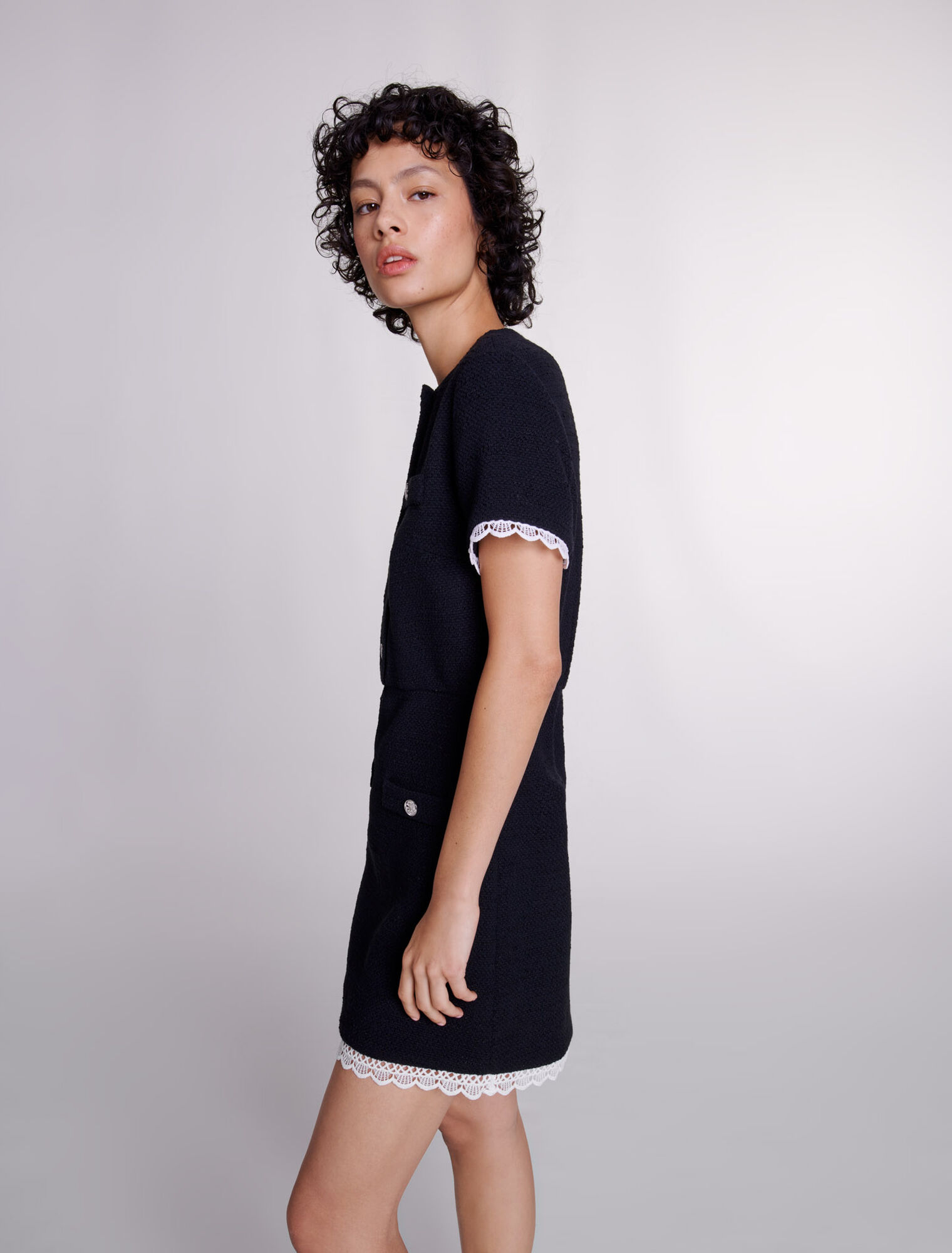 Vestido corto tweed y cordoncillo