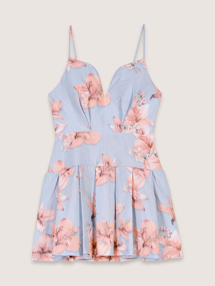 Vestido corto de tafetán estampado