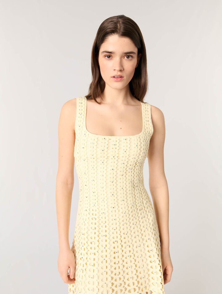 Vestido midi de ganchillo y strass