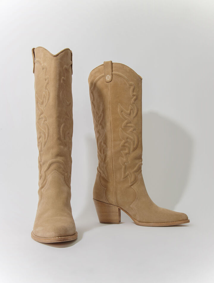 Bota cowboy beige en piel bordada