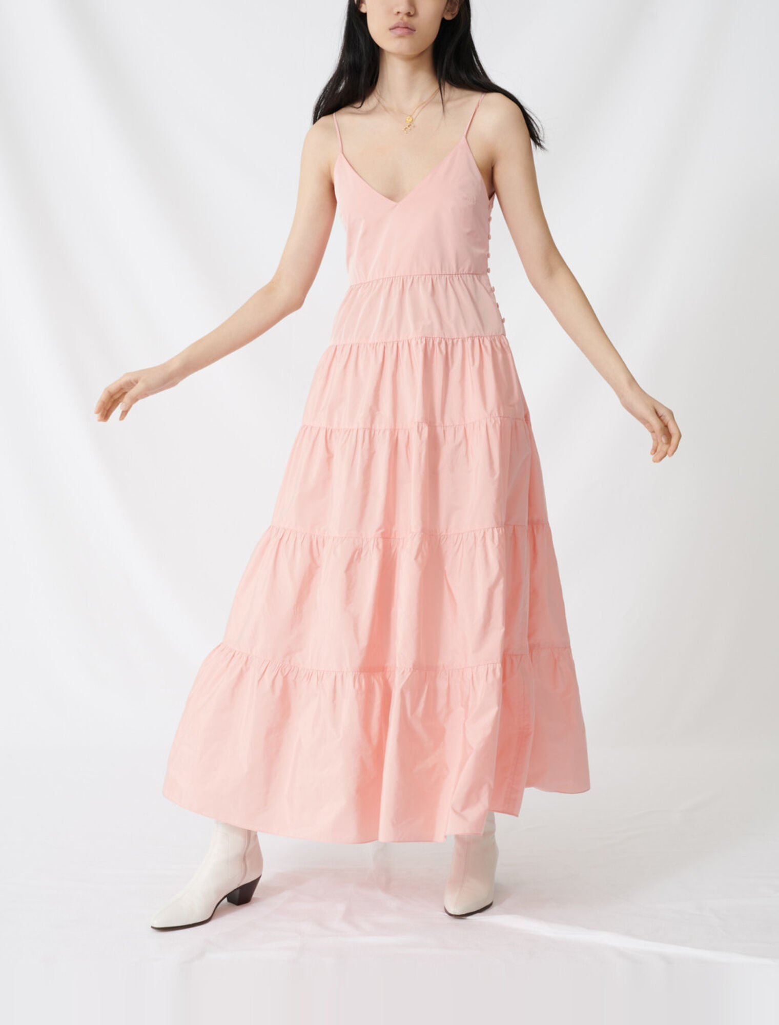 Vestido maxi de tafetán y tirantes finos