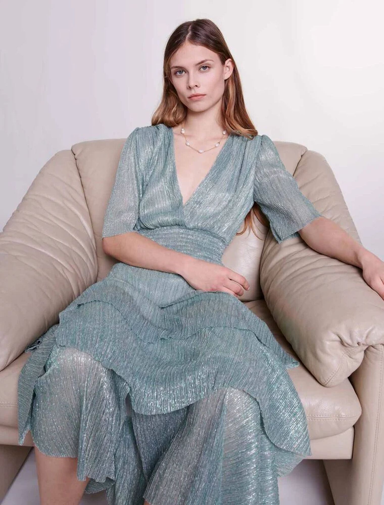 Vestido con volantes lúrex stretch