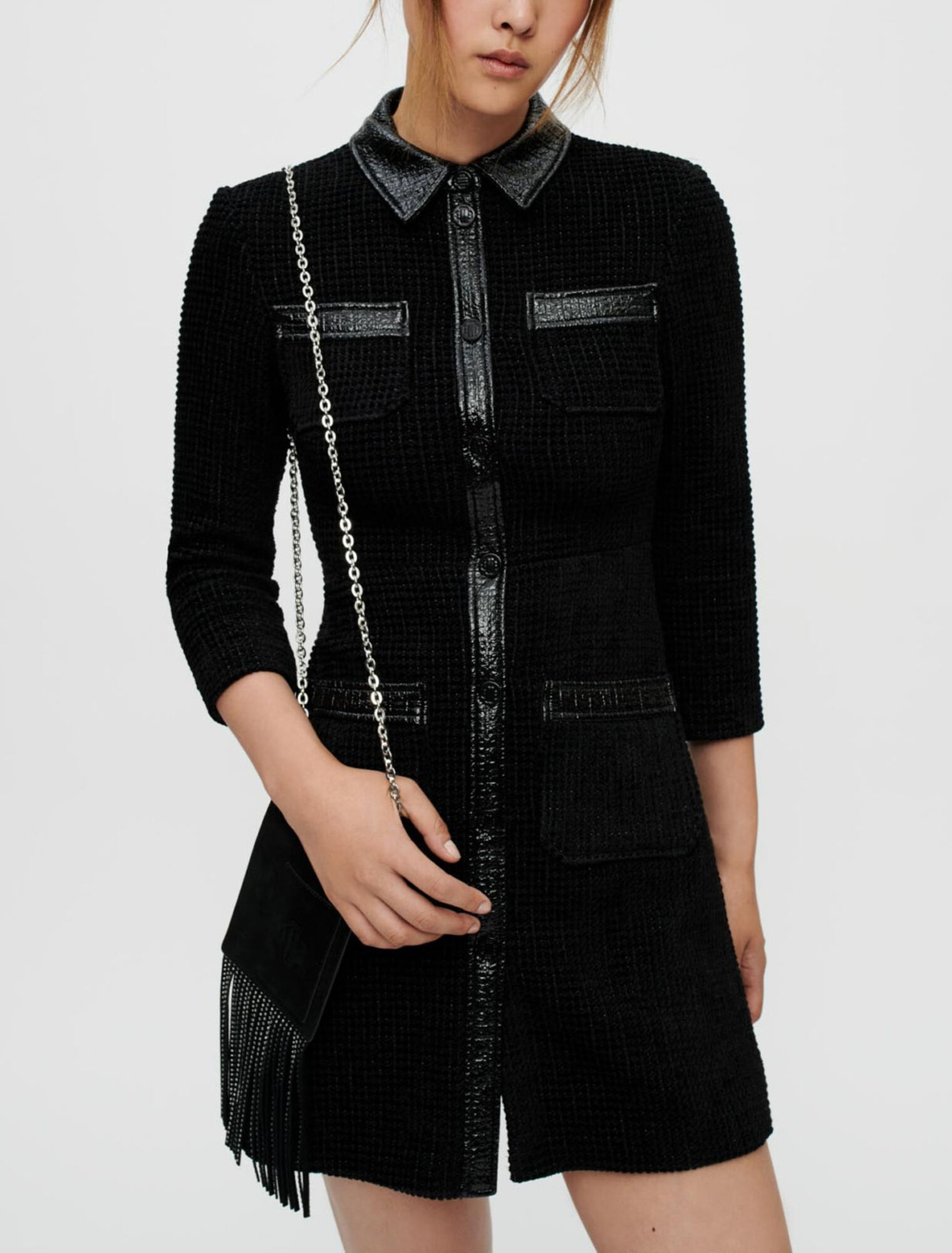 Vestido de tweed de terciopelo y vinilo