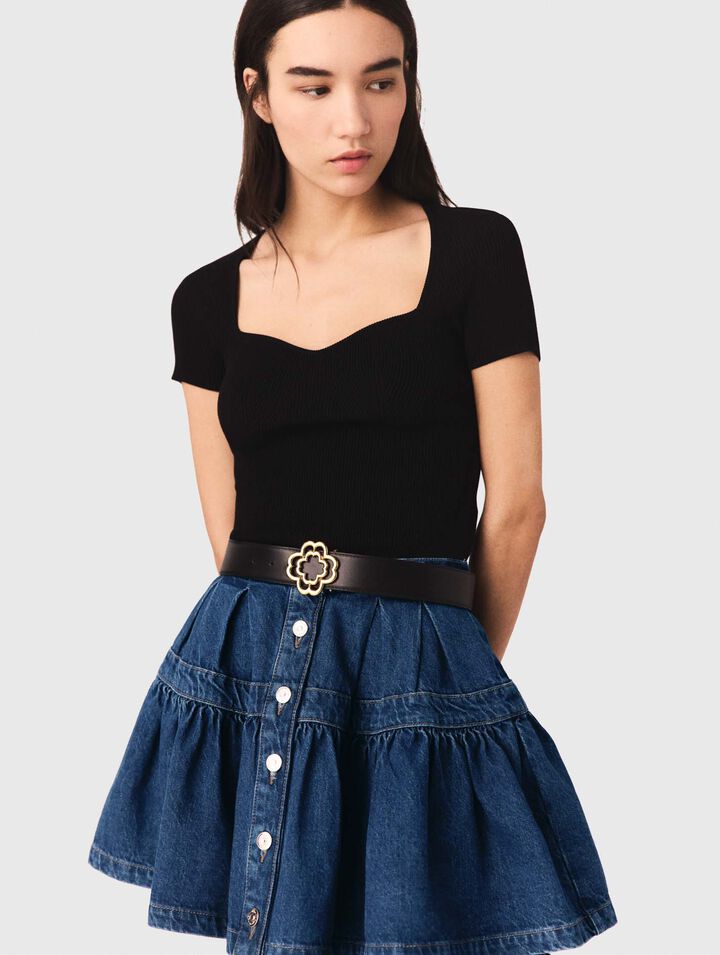 Cintur&oacute;n de piel con logotipo Clover