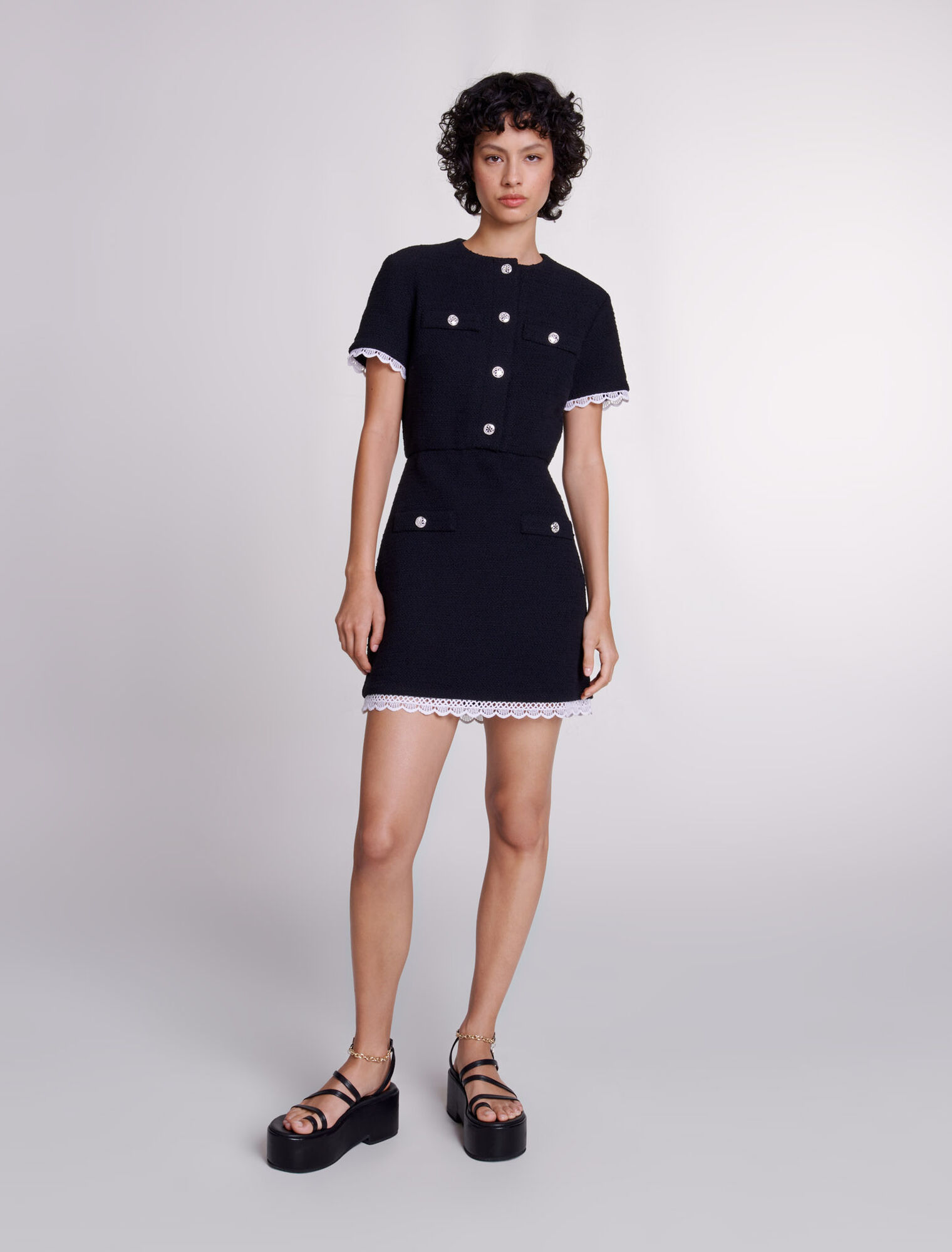 Vestido corto tweed y cordoncillo