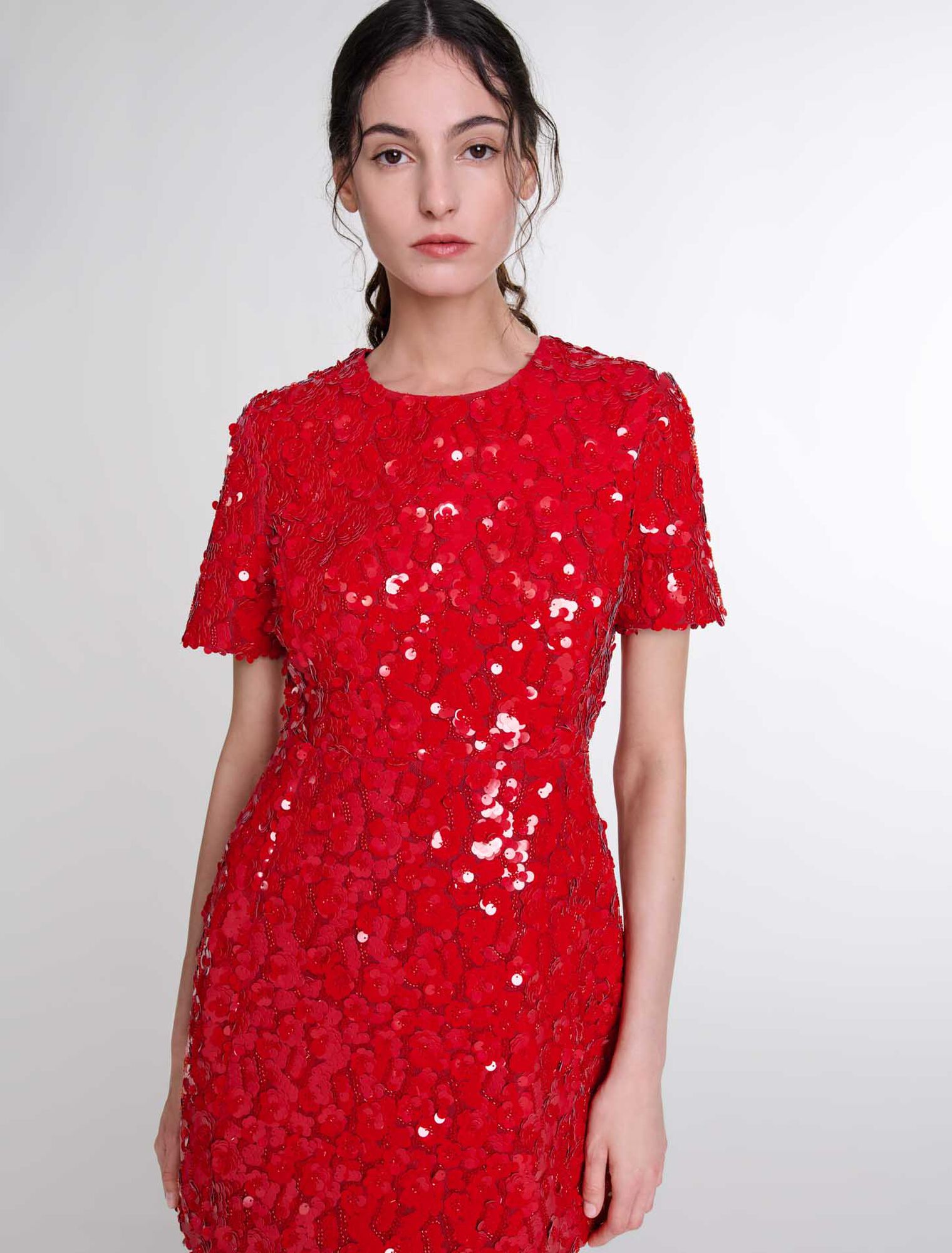 Vestido corto lentejuelas flores