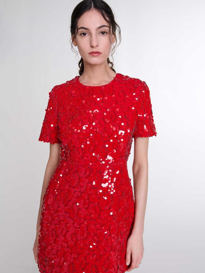 Vestido corto lentejuelas flores