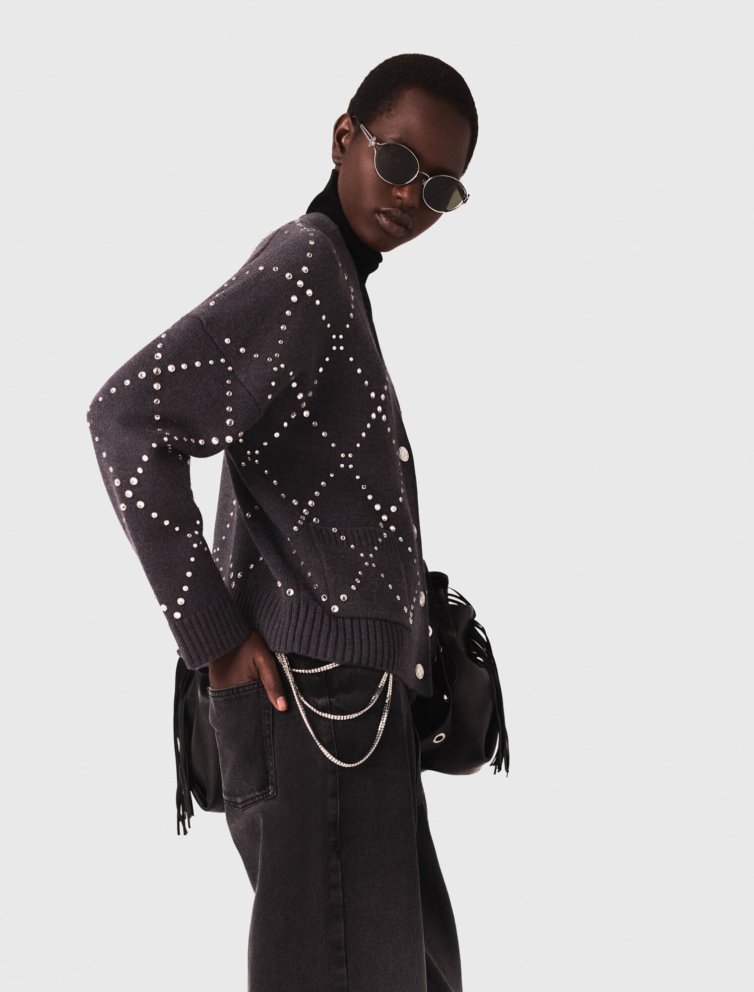 Cárdigan de cuadros con strass