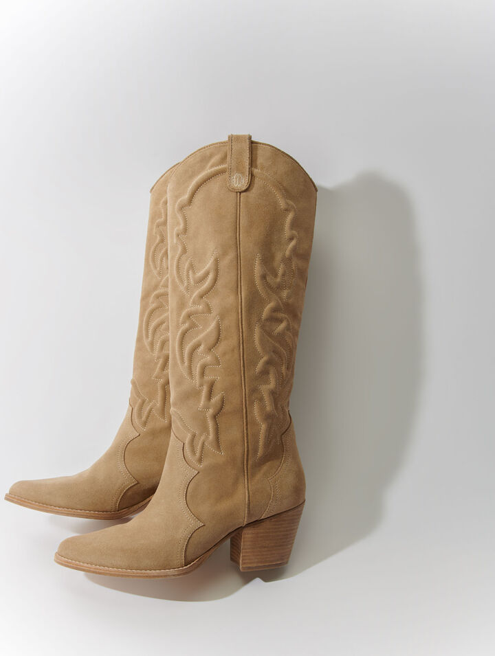 Bota cowboy beige en piel bordada