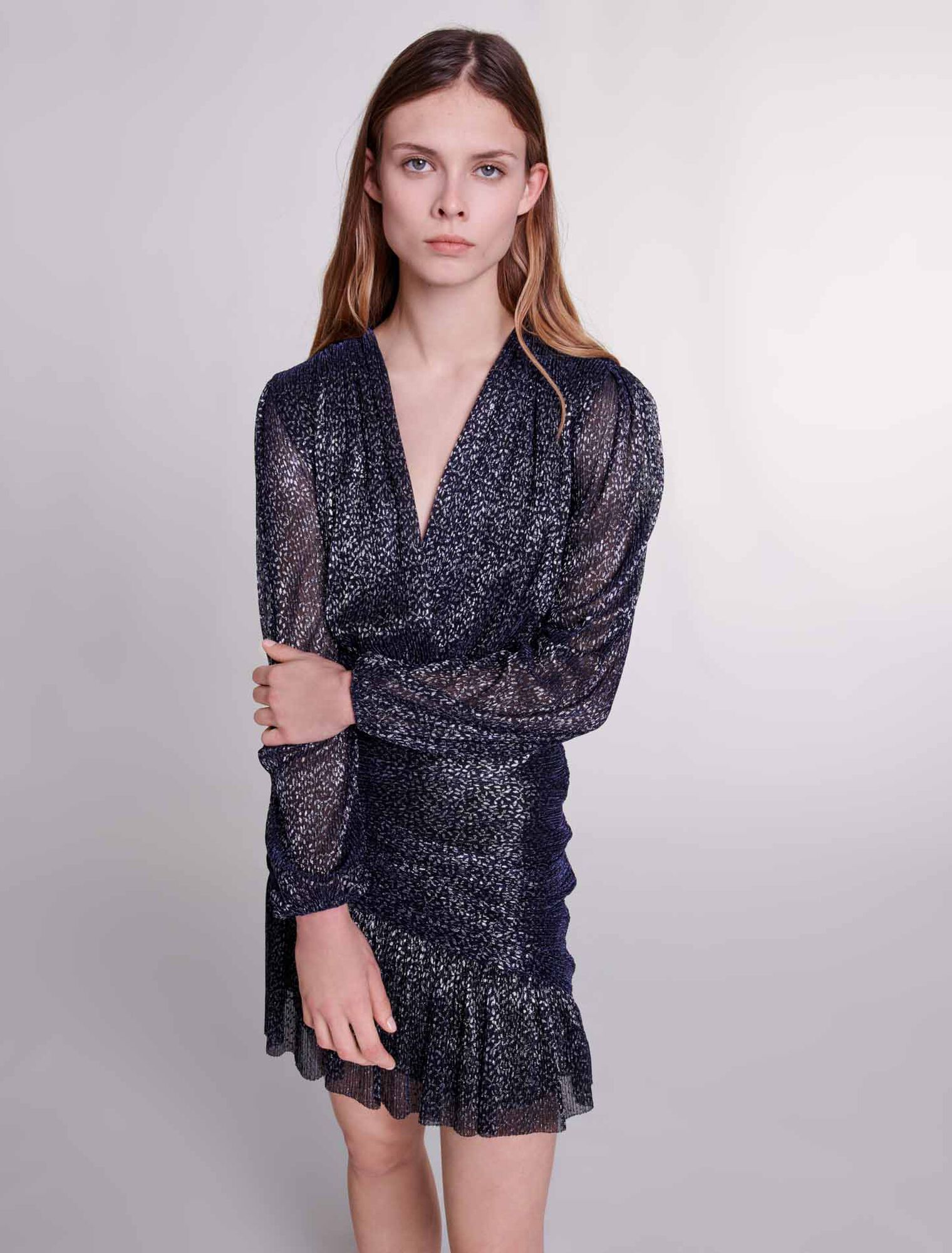Vestido drapeado de lúrex
