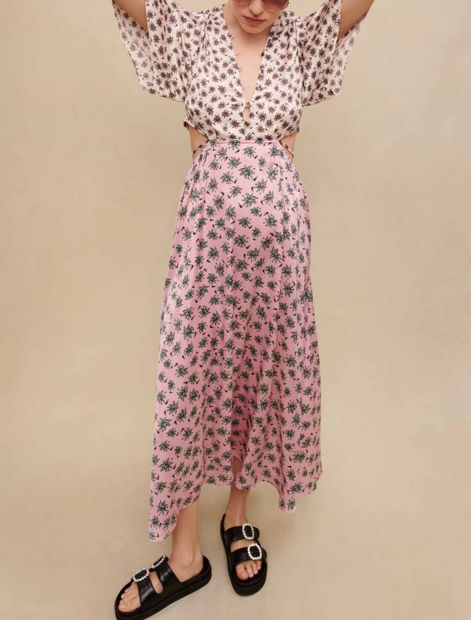 Vestido largo estampado palmeras