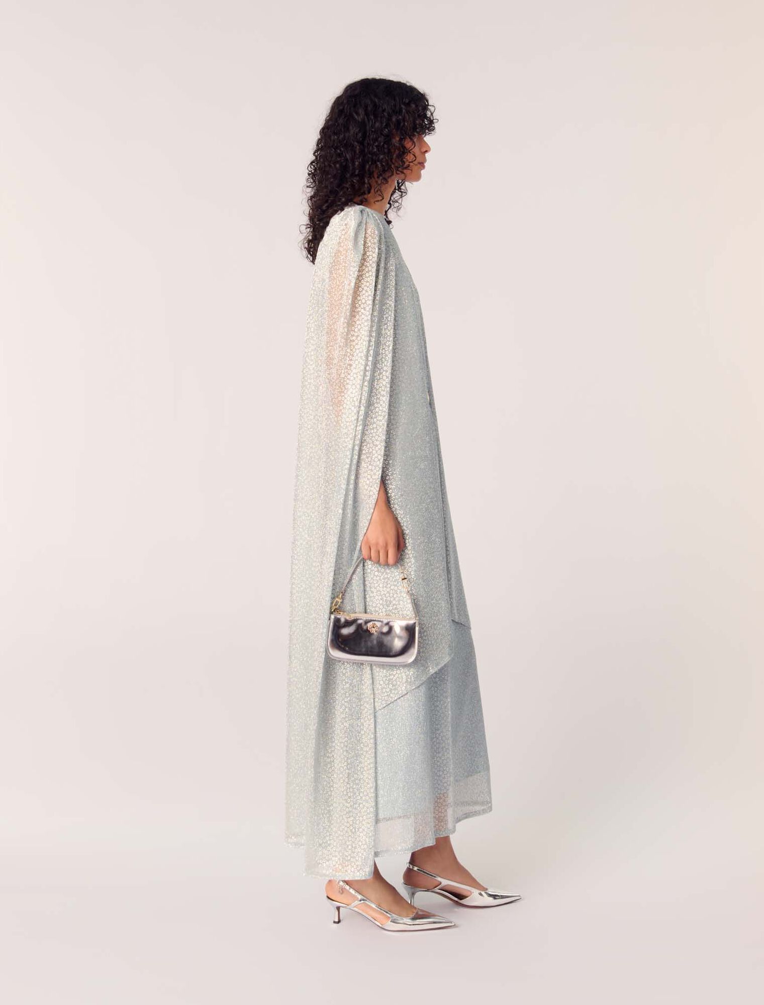 Vestido largo con capa de lurex
