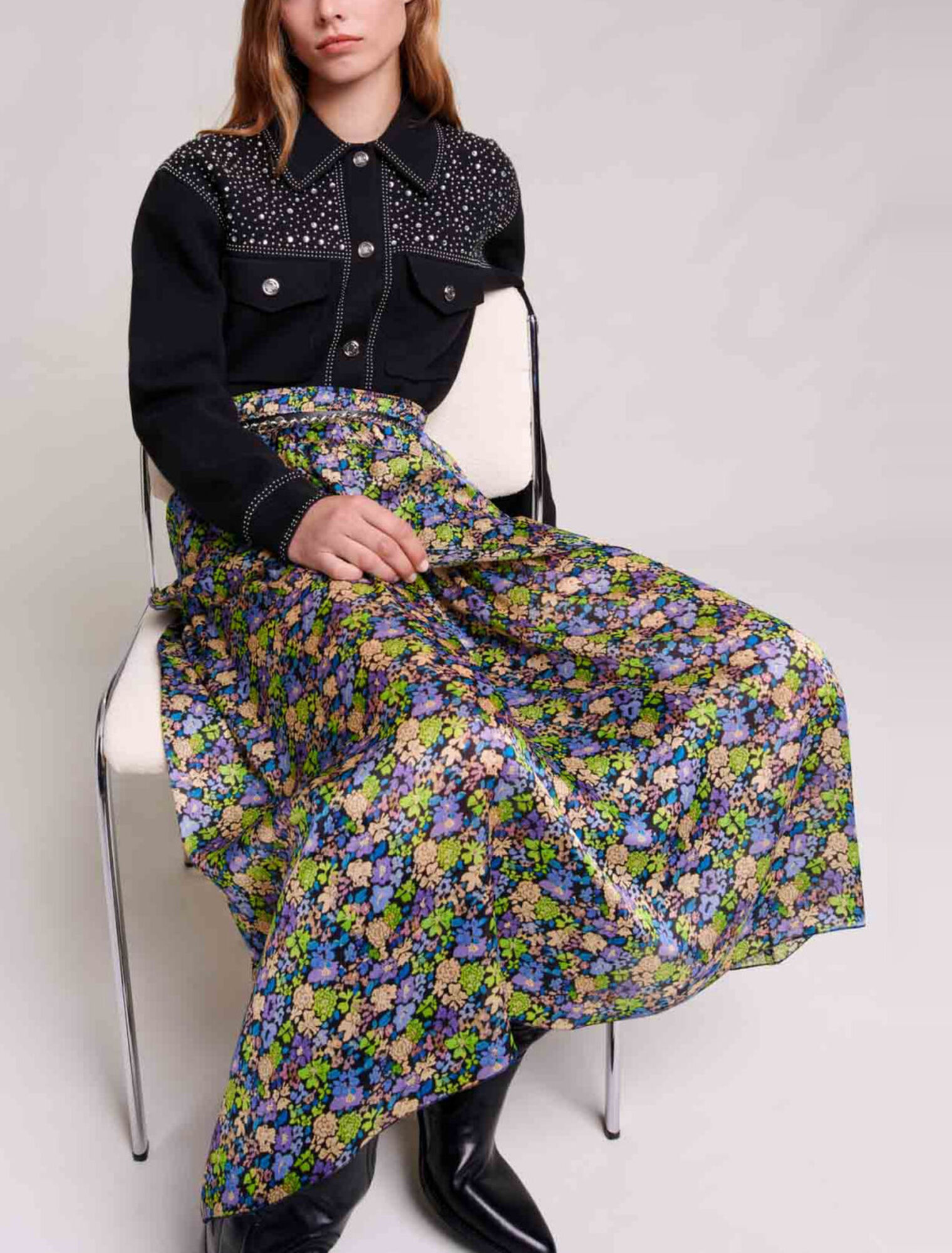 Falda larga de flores