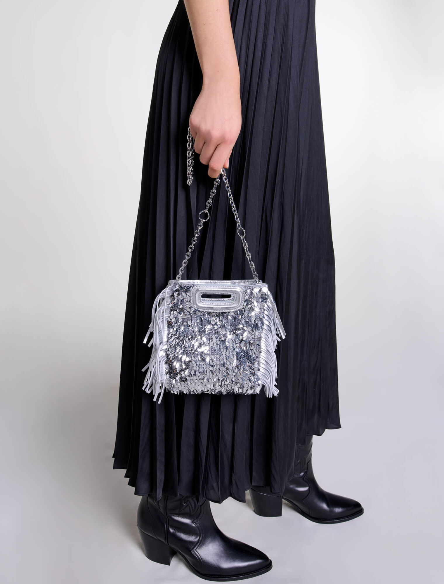 Bolso M mini de lentejuelas plateadas