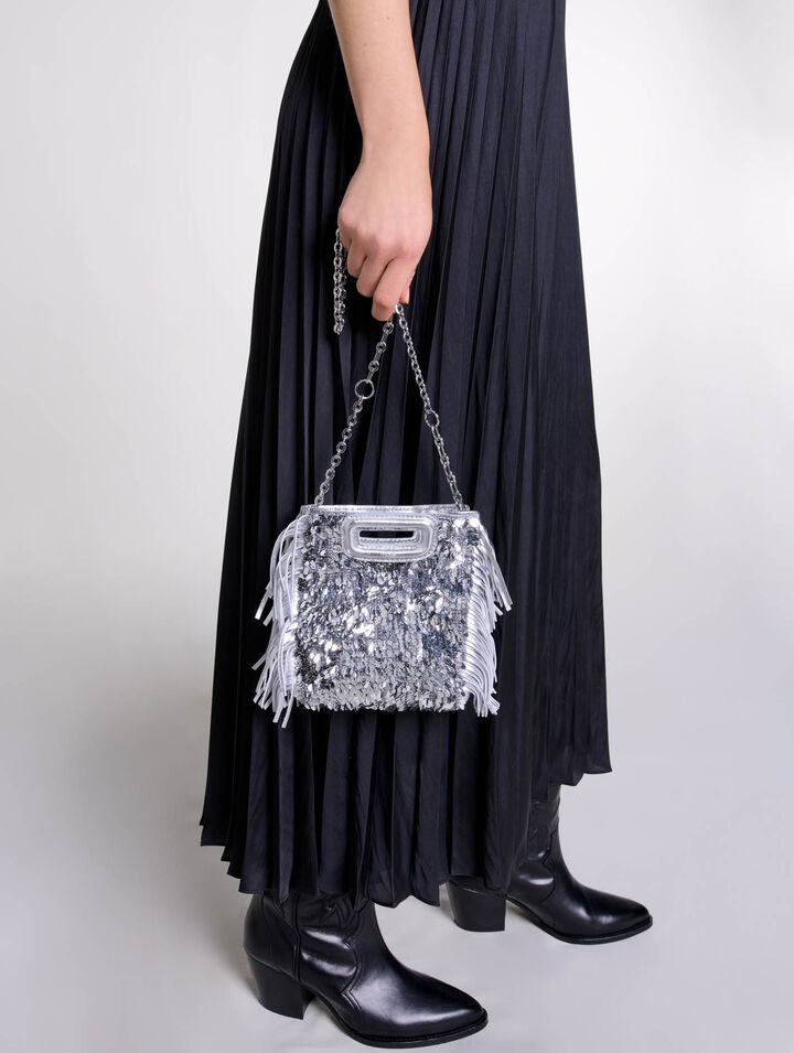 Bolso M mini de lentejuelas plateadas