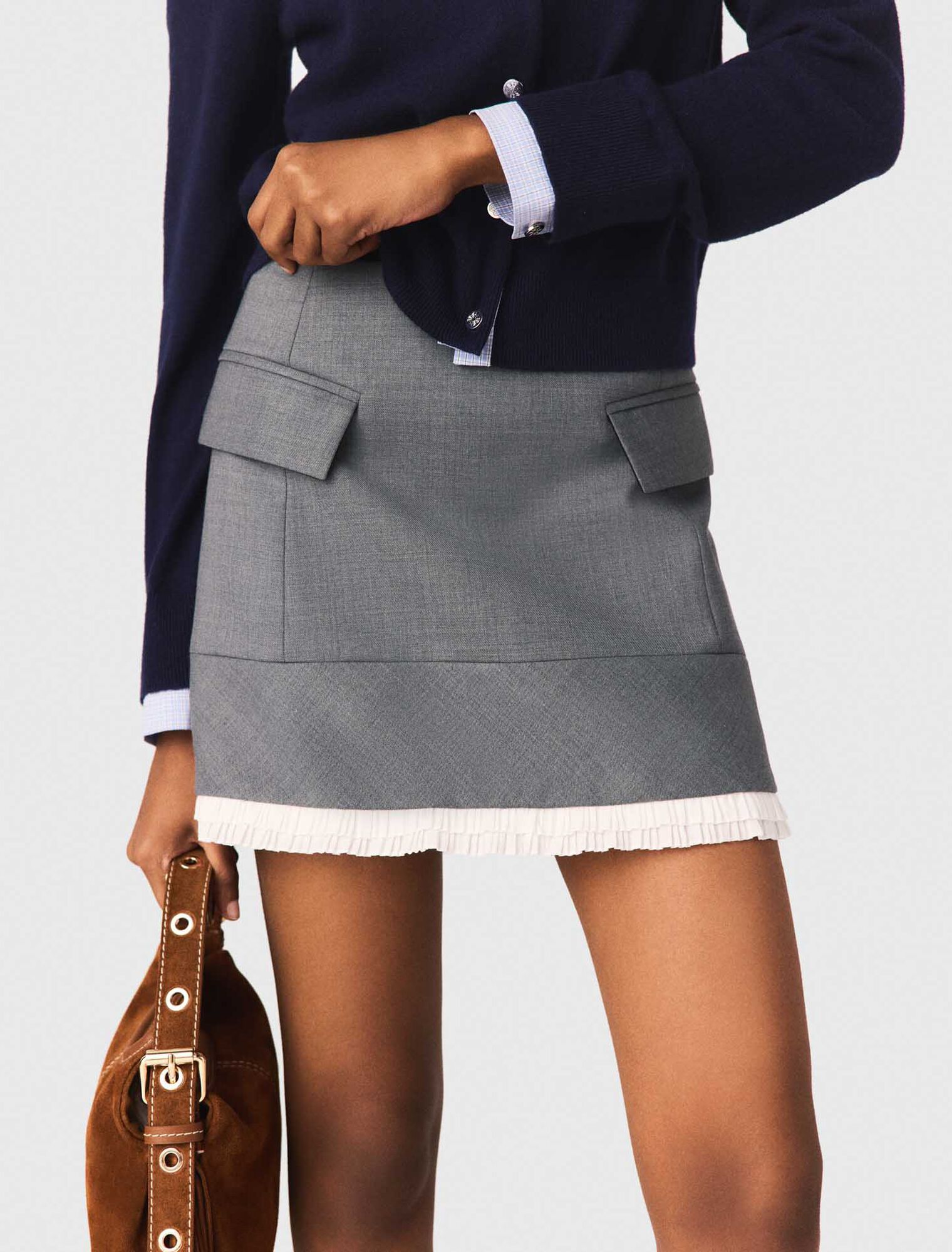 Falda trapecio y banda de popelina