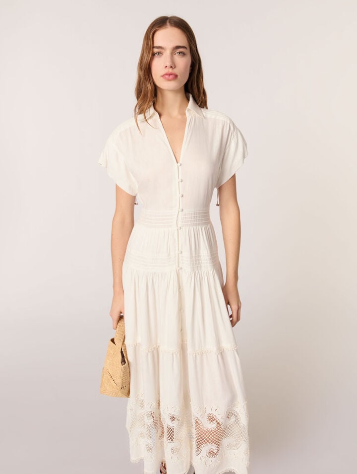 Vestido largo bordado con volantes