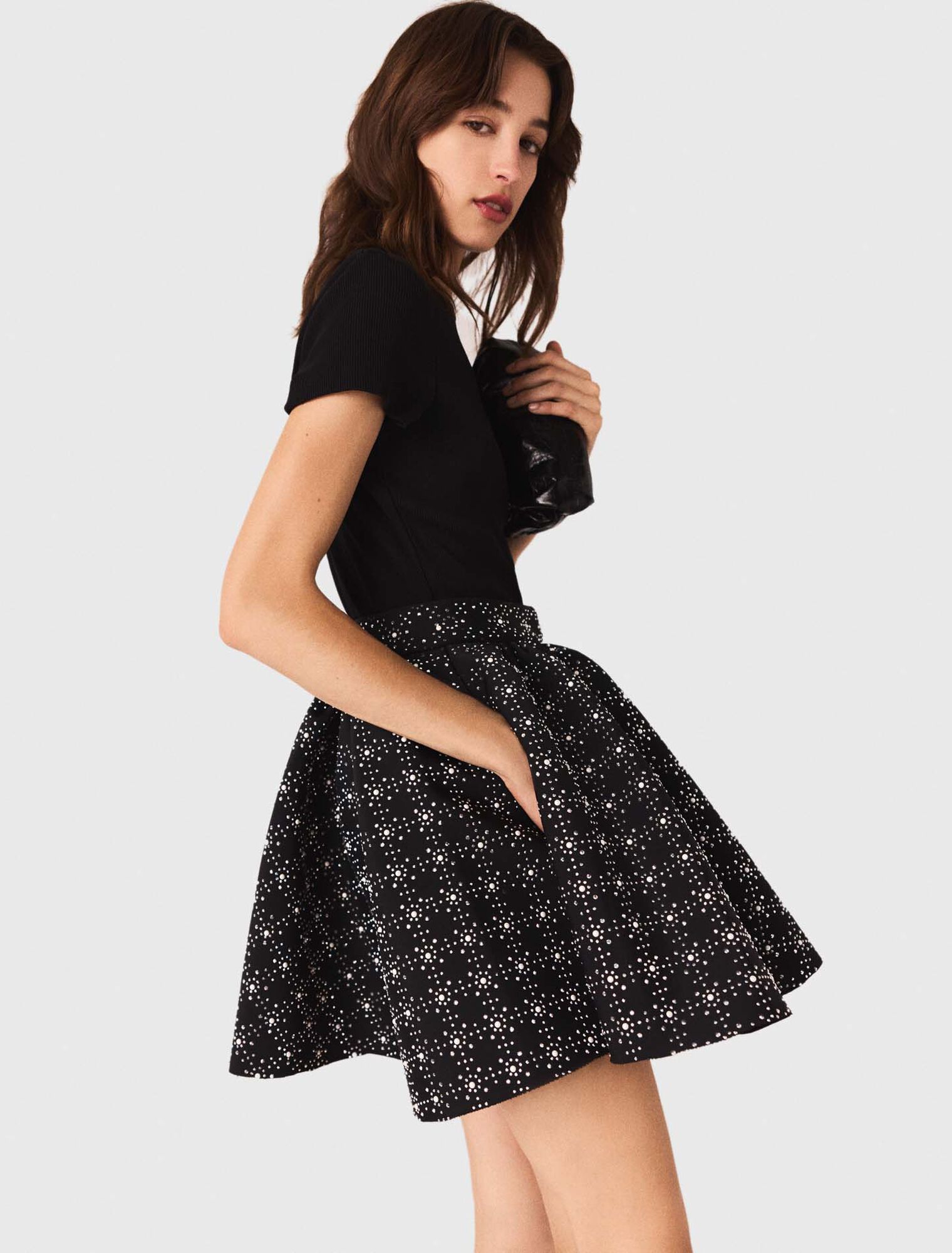 Falda patinadora con perlas y strass