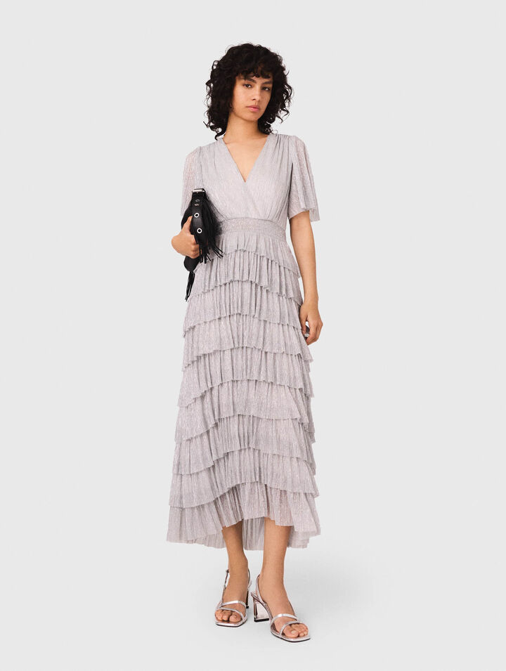 Vestido midi con volantes metálico
