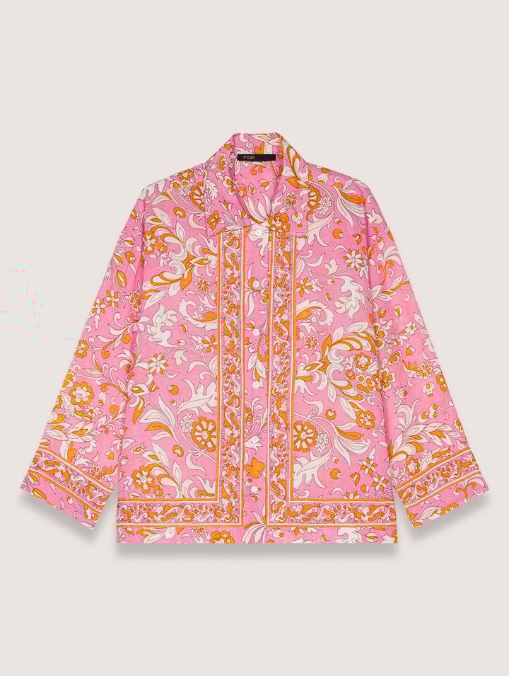 Camisa fluida de lino estampada