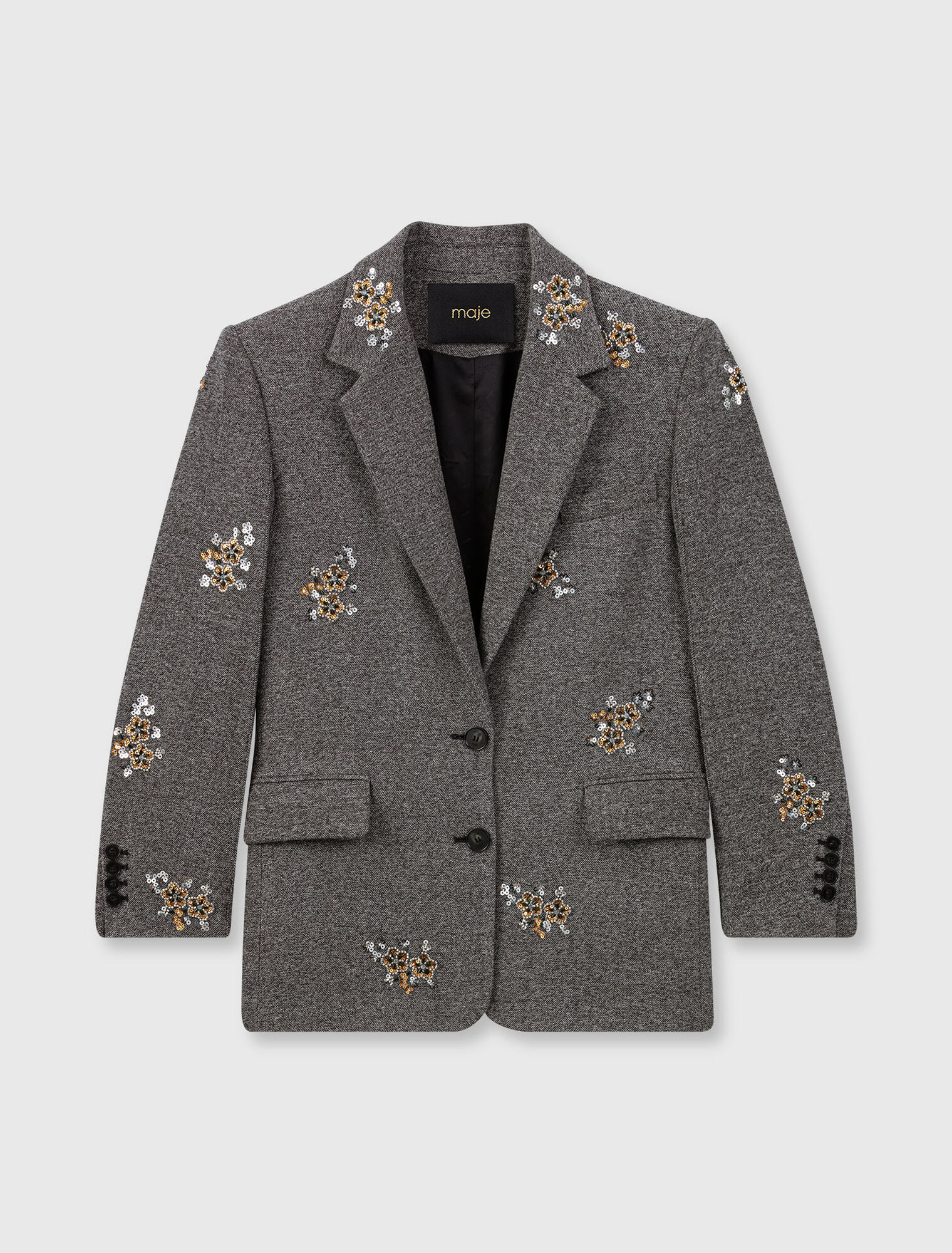Chaqueta de lana con flores bordadas