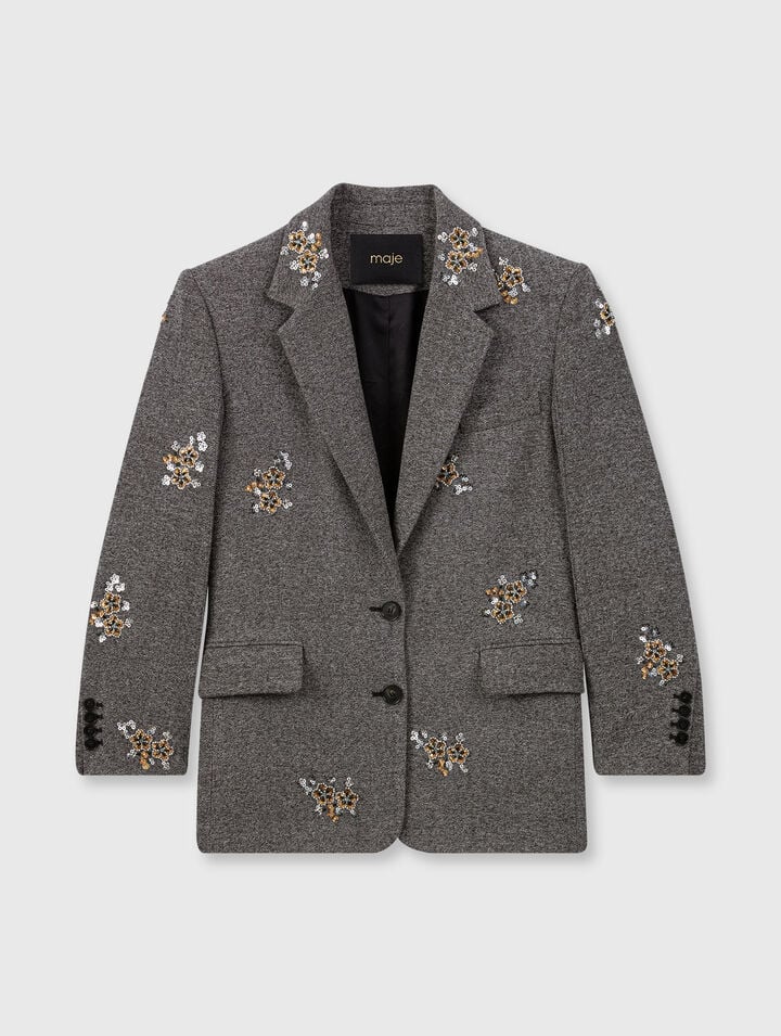 Chaqueta de lana con flores bordadas Chaqueta de lana con flores bordadas