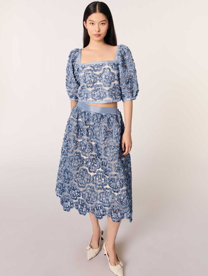 Falda larga de organza con motivo floral