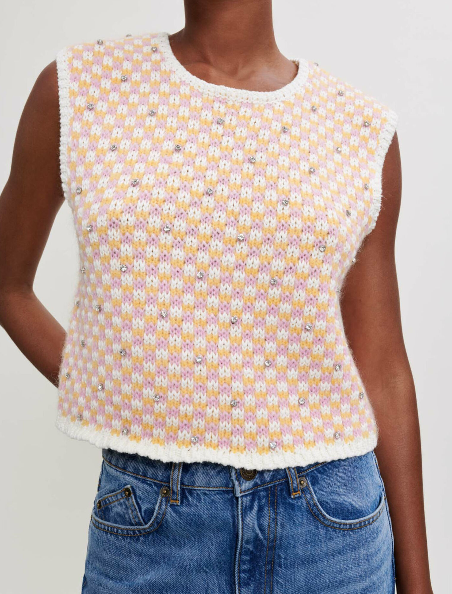 Jersey de punto fantasía con pedrería
