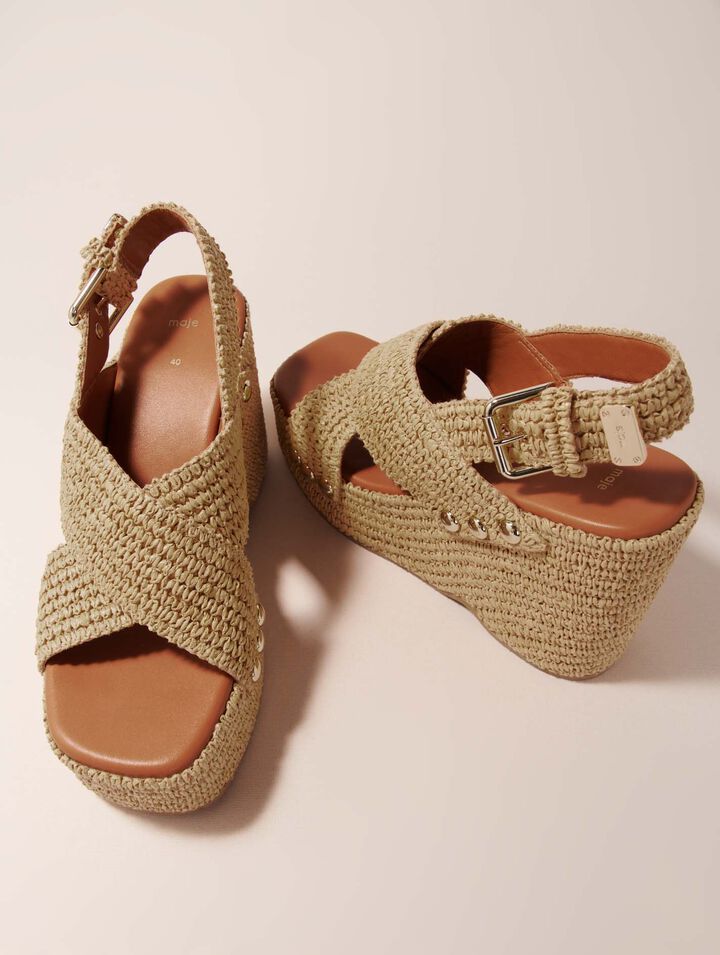 Sandalias de cuña efecto rafia