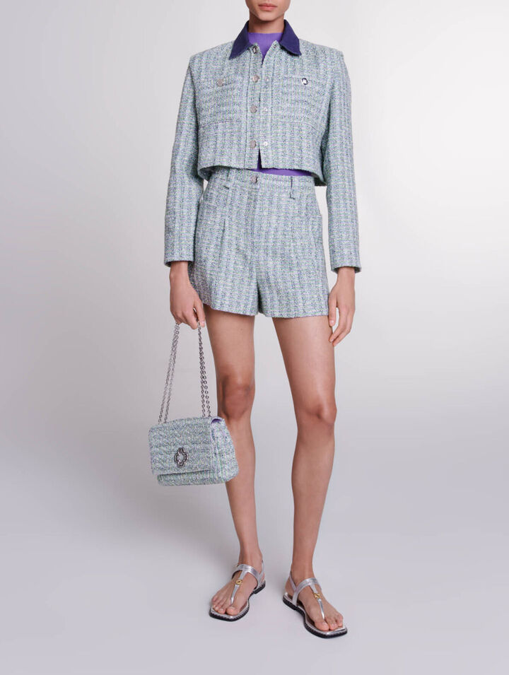 Chaqueta corta de tweed contrastada