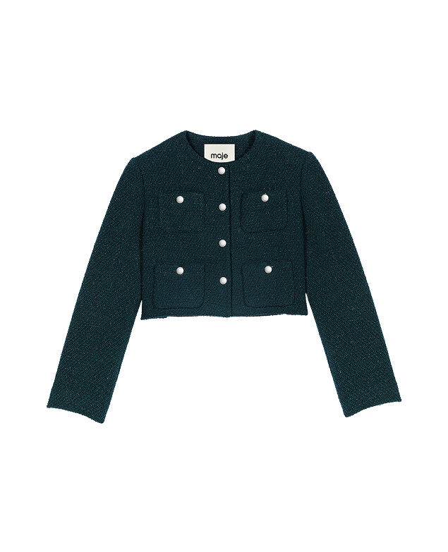 Chaqueta de tweed con galones de flecos