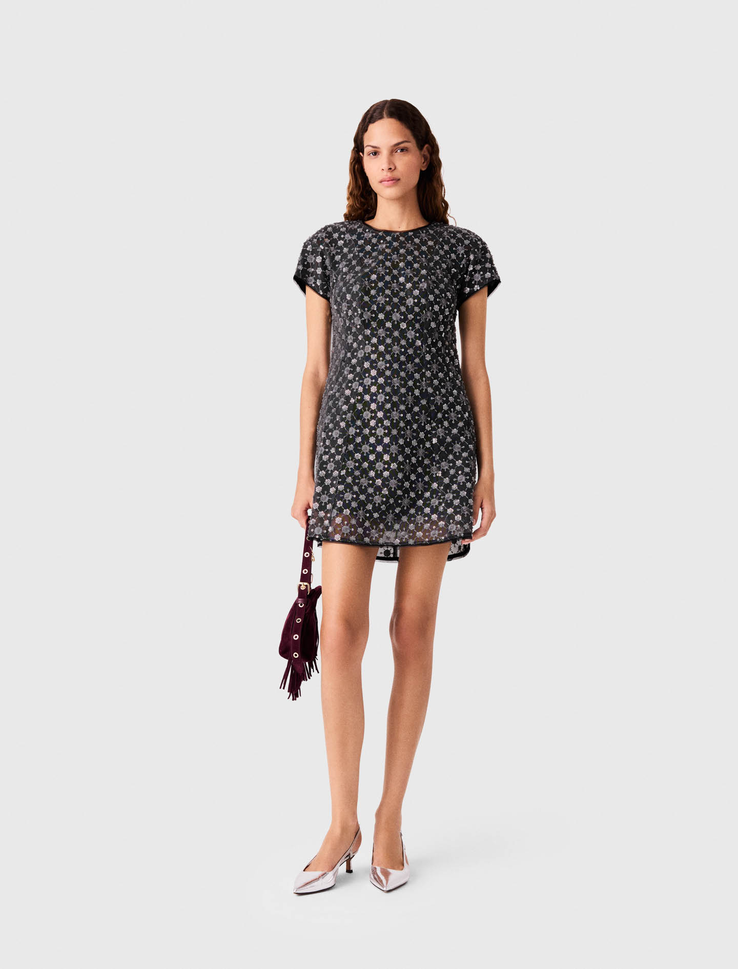 Vestido Corto Con Strass - Gris Claro - Talla 38 - Maje