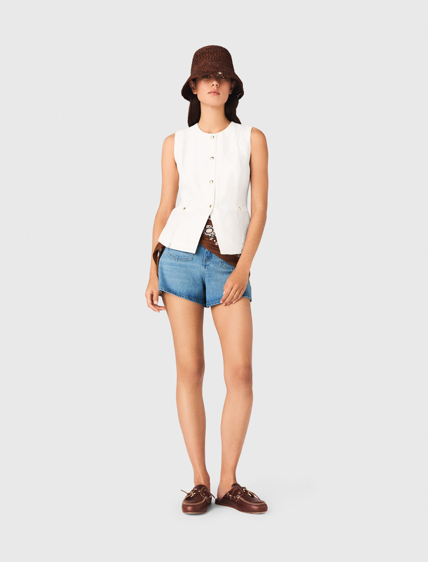 Chaleco De Mezcla De Lino Bordado - Blanco - Talla 3 - Maje