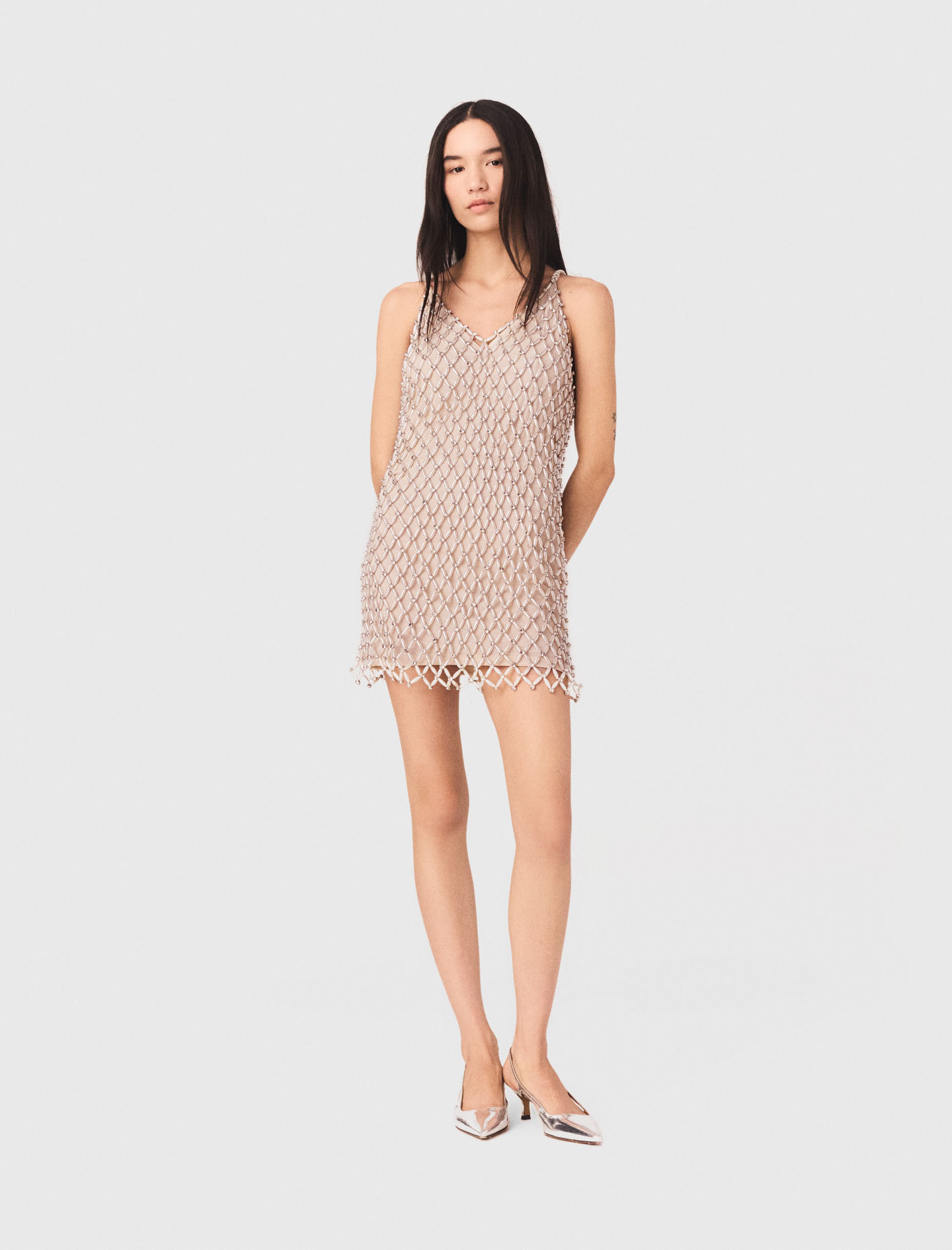 Vestido Corto Perlado Con Forro - Crudo - Talla 1 - Maje