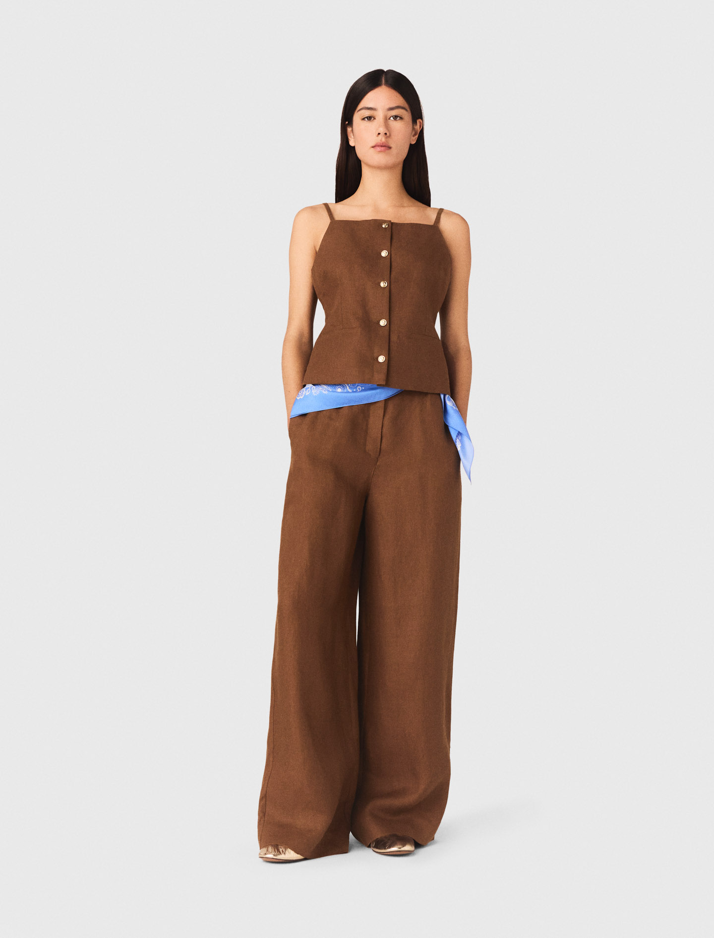 Top De Mezcla De Lino - Marrón - Talla 40 - Maje