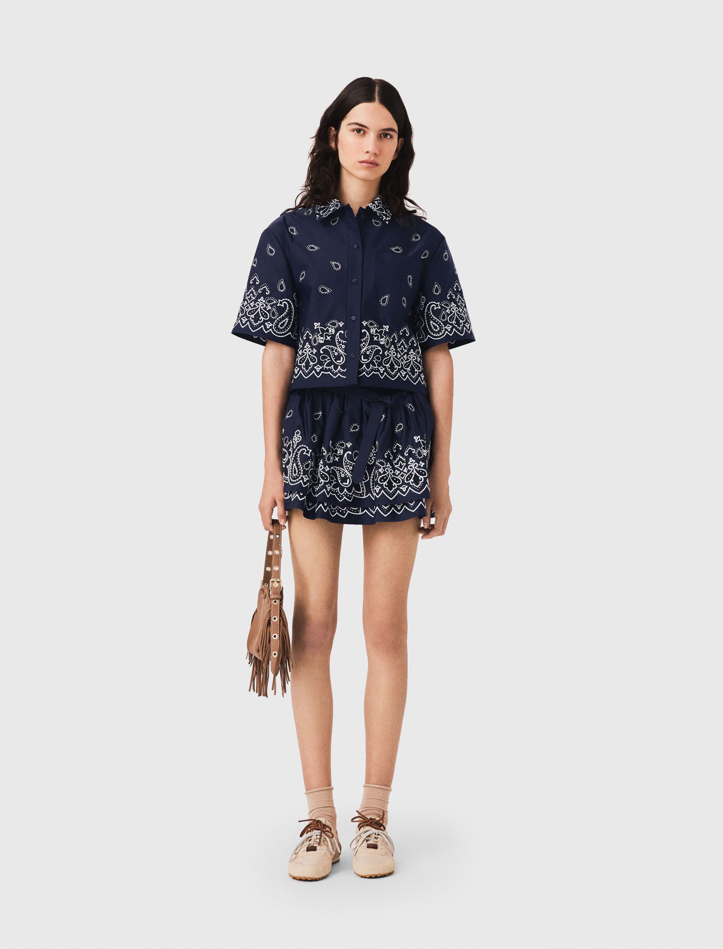 Camisa Corta Bordada De Tafetán - Marine Bandana Brode - Talla 1 - Maje