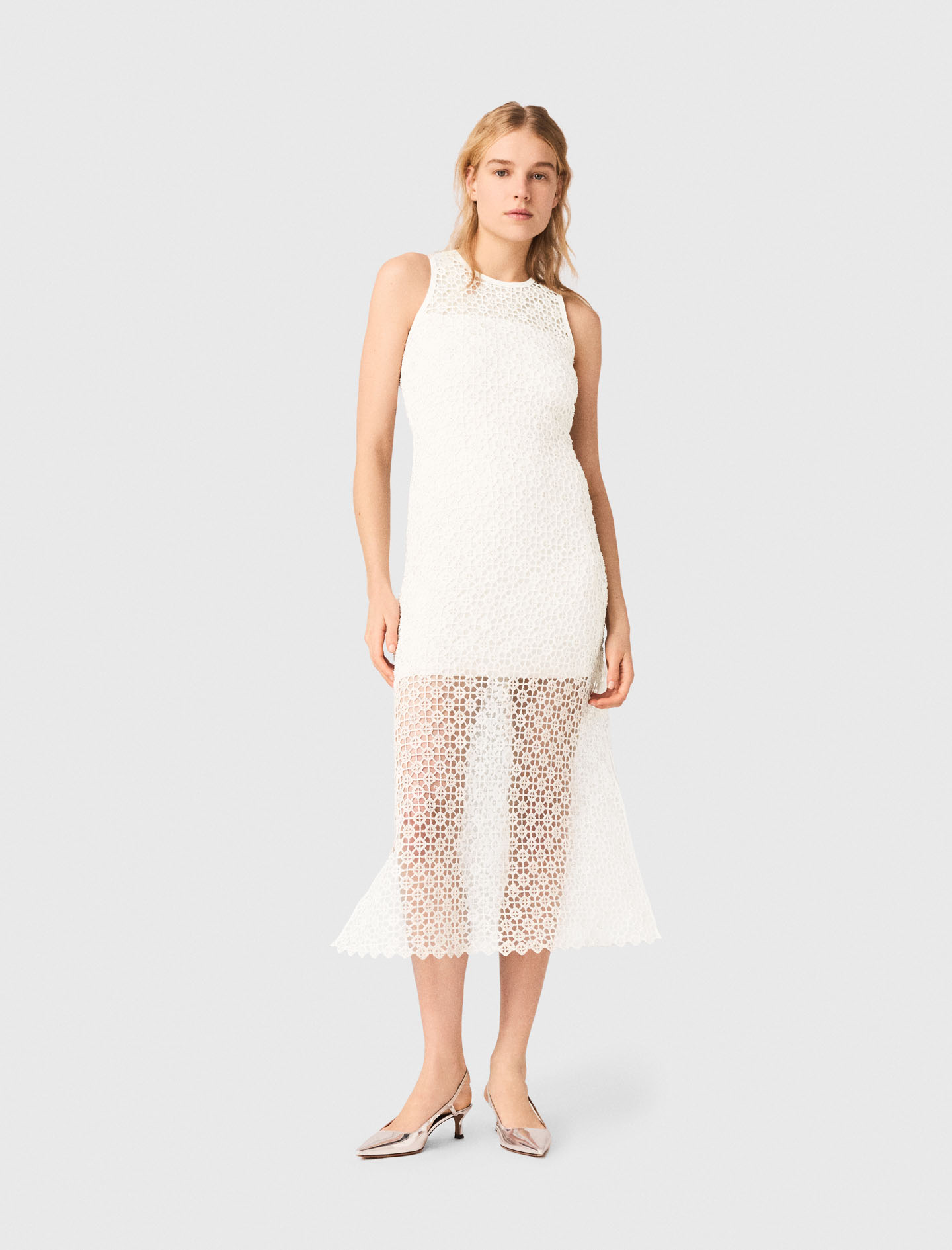 Vestido Largo De Ganchillo Y Strass - Blanco - Talla 36 - Maje