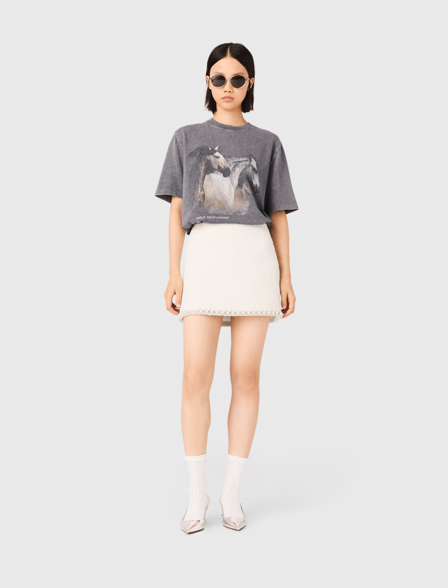 Camiseta Con Estampado De Caballo - Gris - Talla 3 - Maje