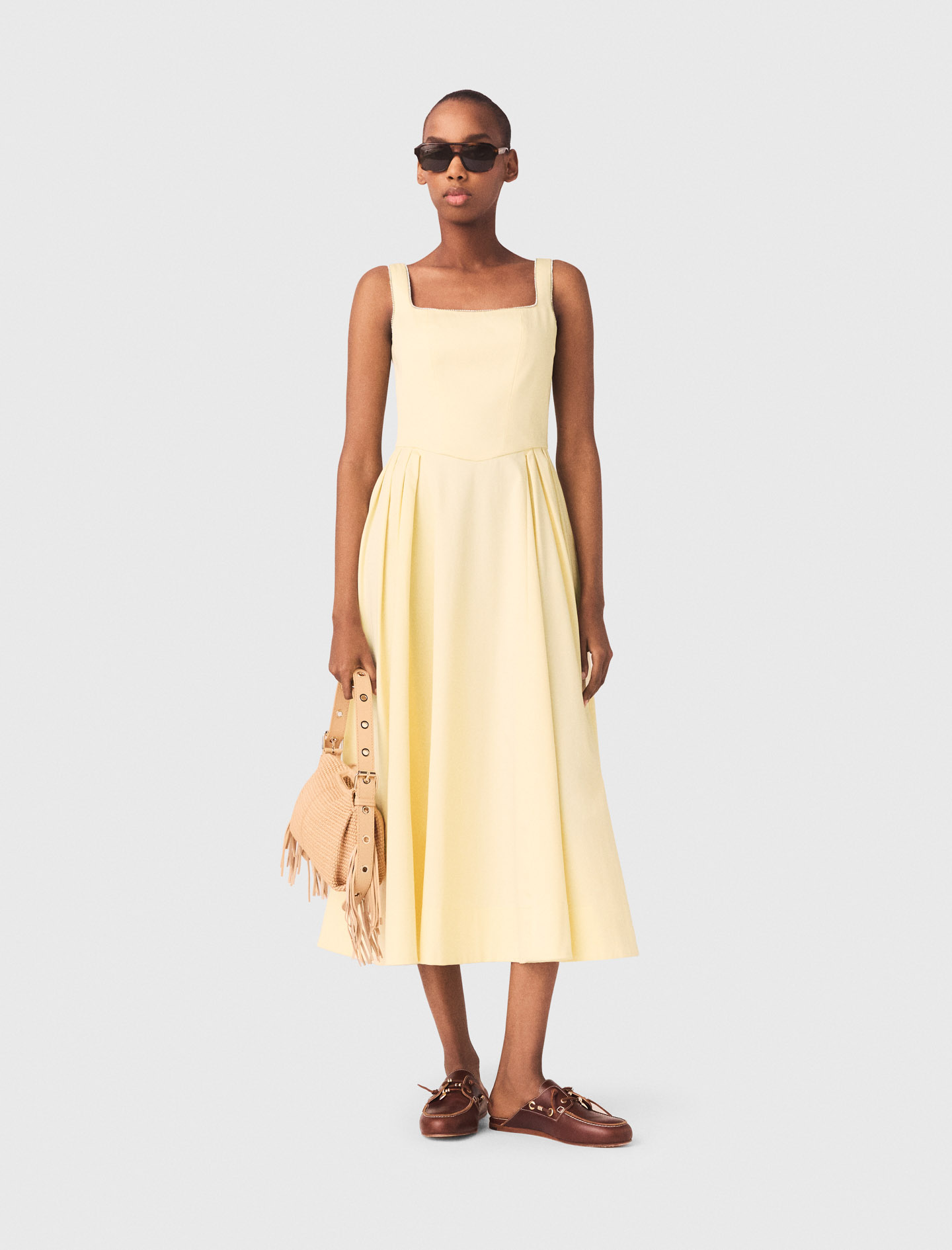 Vestido Midi Acampanado Con Strass - Amarillo Pálido - Talla 36 - Maje