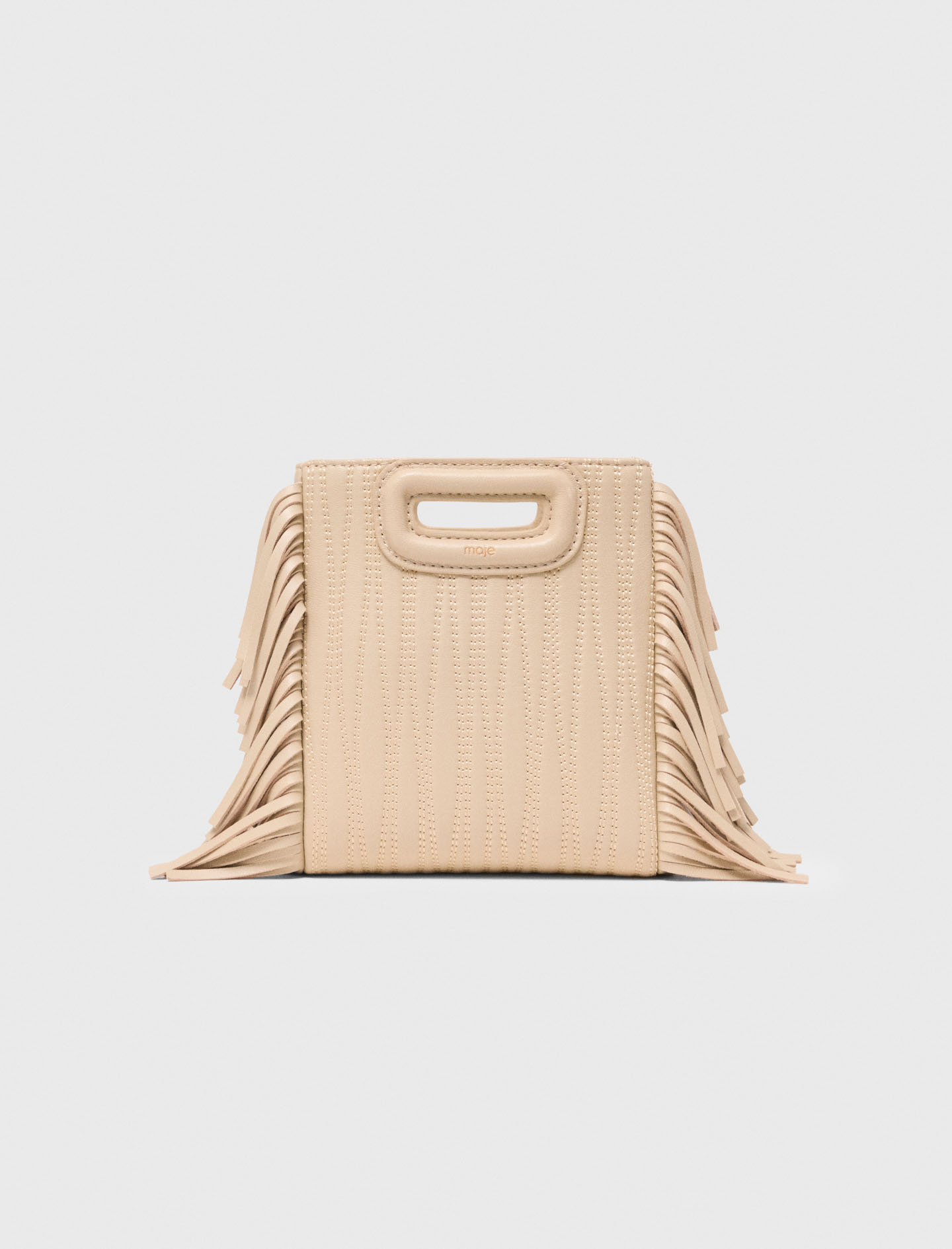 Bolso M Mini De Cuero Pespunteado - Crema - Maje