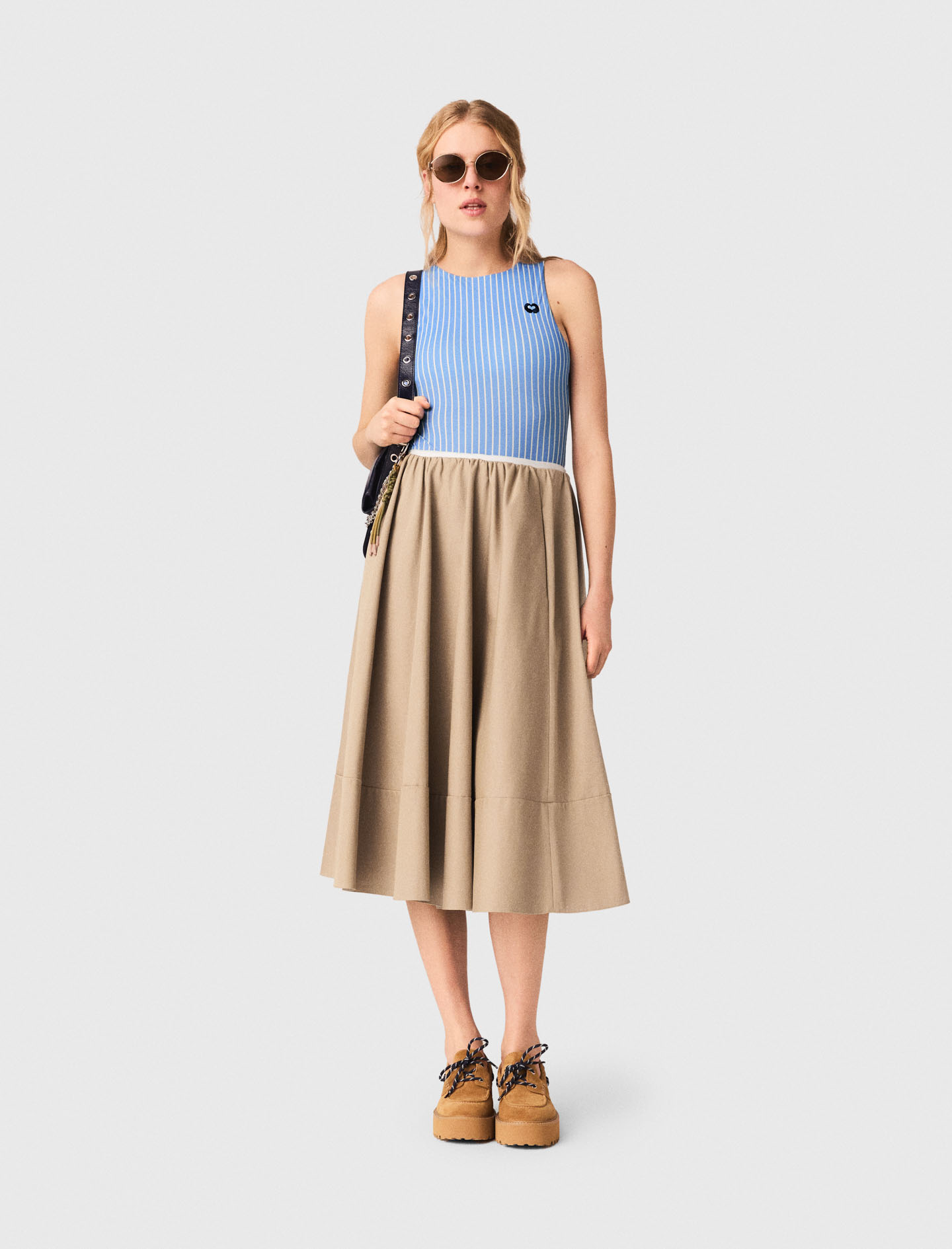 Falda Semilarga De Algodón - Beige Arcilla - Talla 38 - Maje