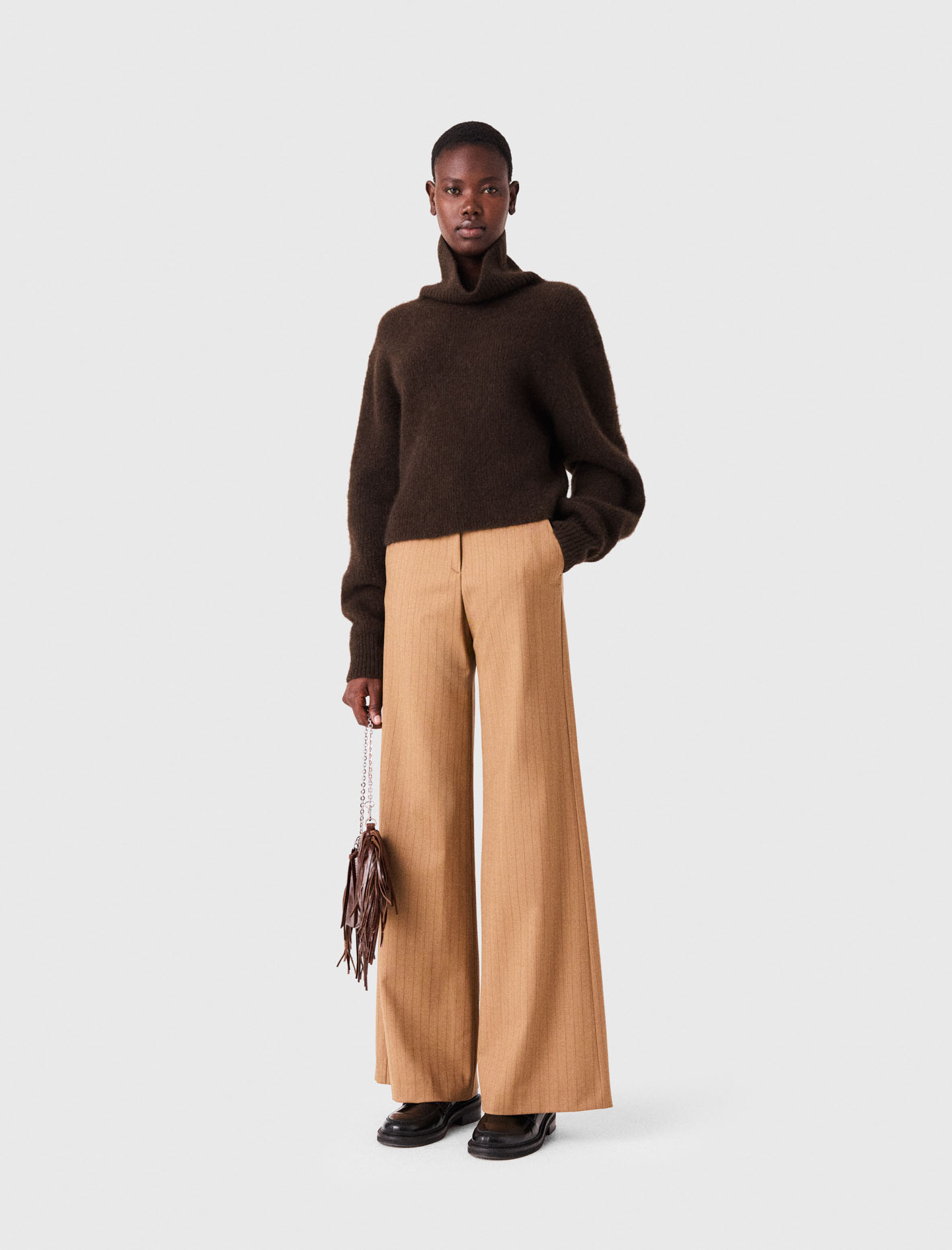 Jersey De Cuello Alto De Mezcla De Yak - Marrón Oscuro - Talla 0 - Maje