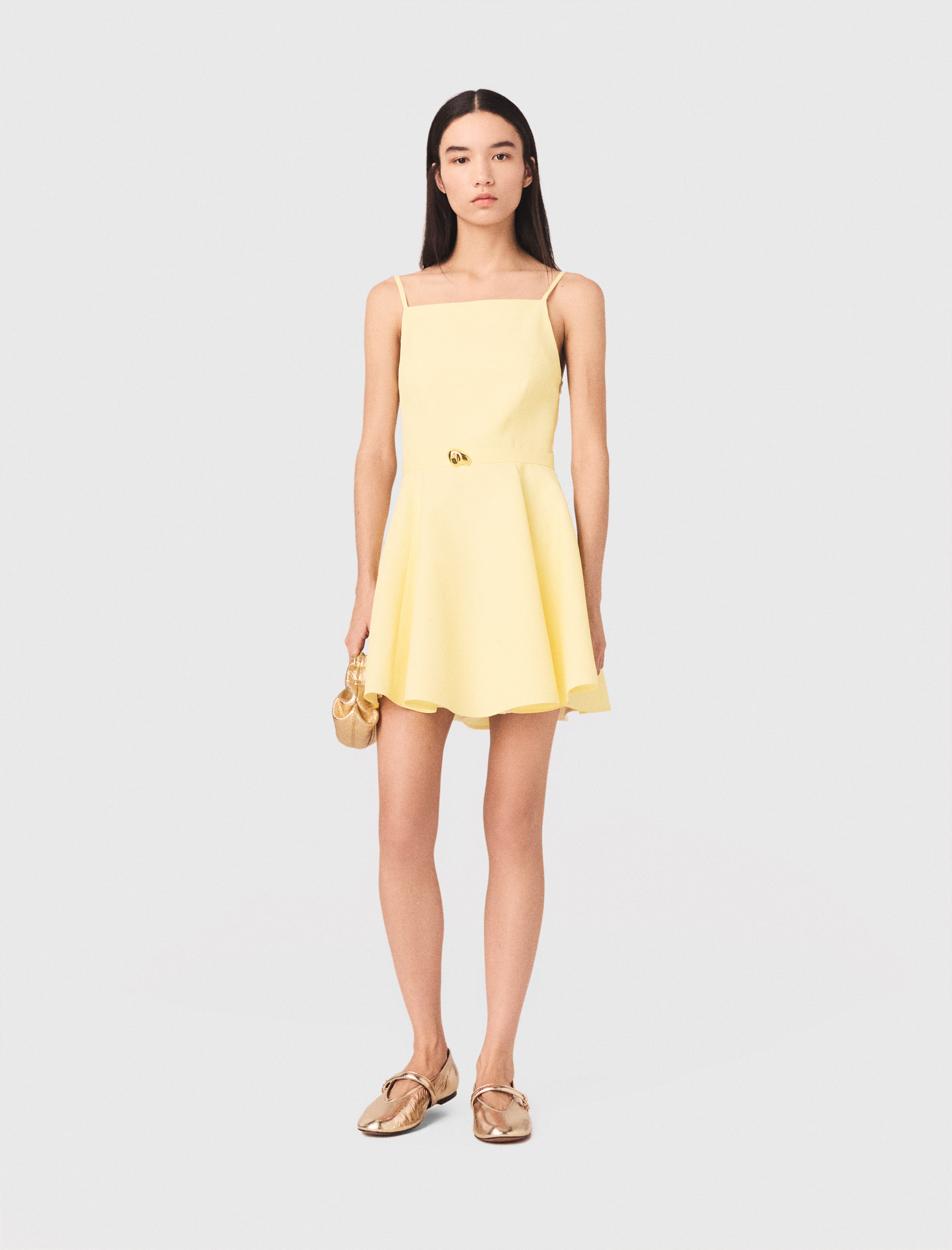 Vestido Acampanado Con Tirantes - Amarillo Pálido - Talla 38 - Maje