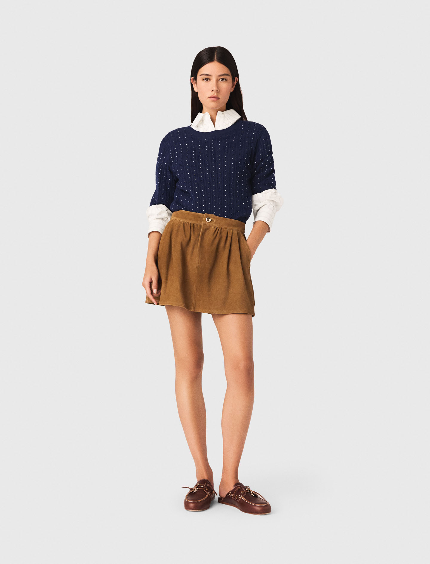 Falda Corta De Ante - Camel - Talla 38 - Maje